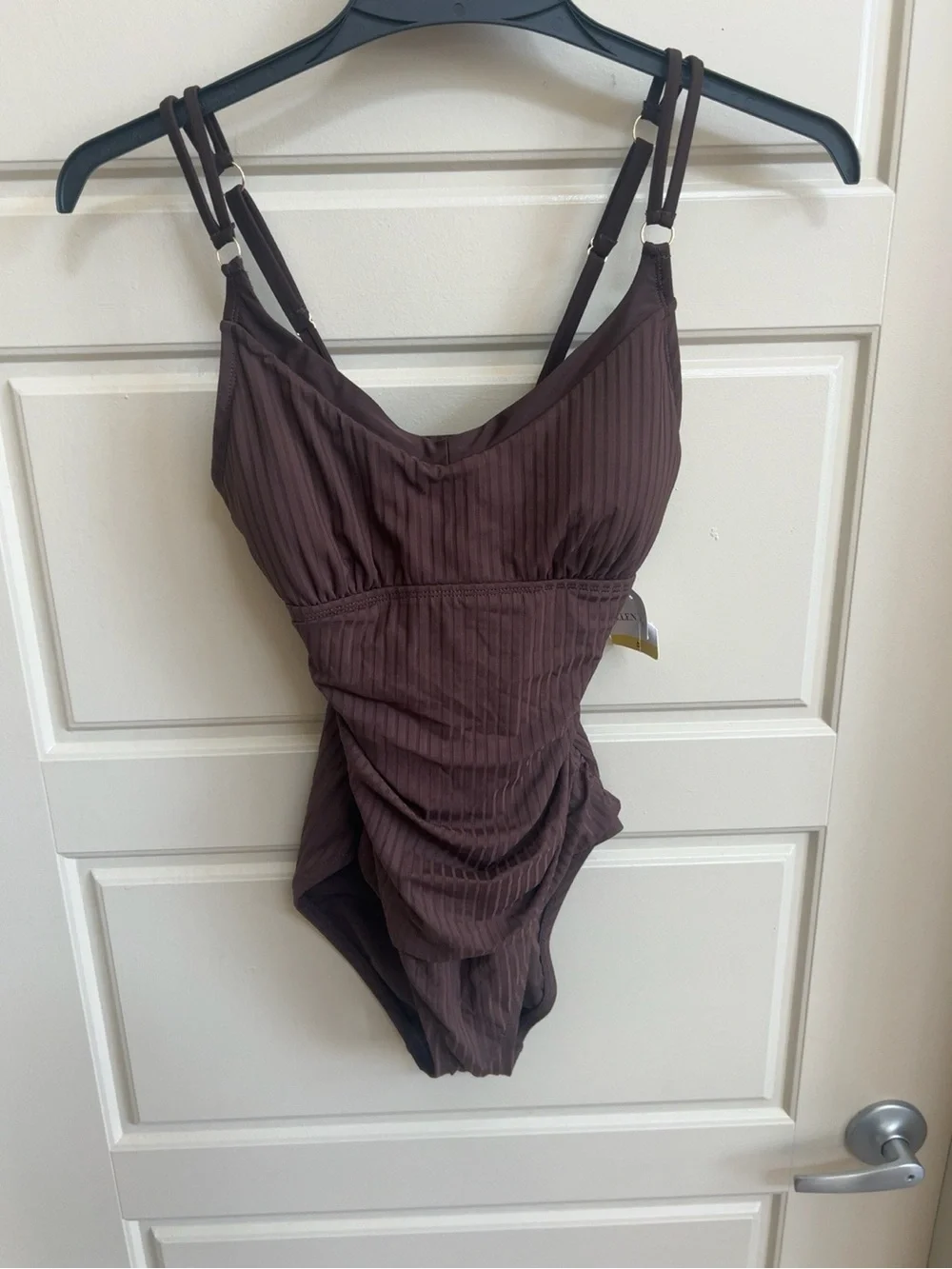 ELLEN TRACY NEW RIBBED ONE PIECE SWIMSUIT S brown summer vacation resort beach